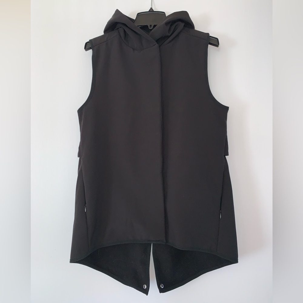 DKNY DONNA KARAN Women Black Water-resistant Stadium Hooded Vest Fleece Lining S